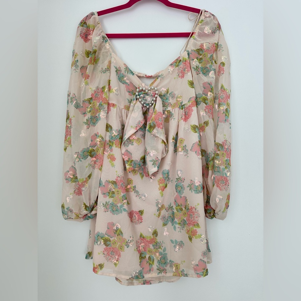 For Love & Lemons Georgina Swing Dress Floral Mini Sequin Size S - Picture 10 of 14